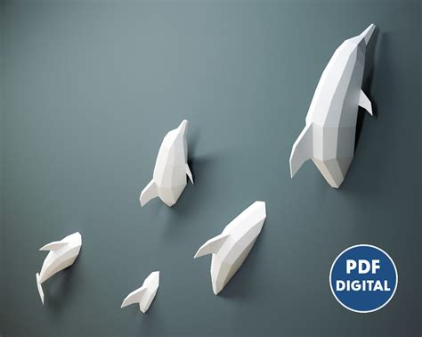 Papercraft Pdf Dolphins 3d Origami Paper Craft Diy Kit Hom Inspire