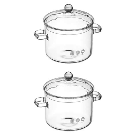 2pcs Household High Borosilicate Glass Soup Pot With Cover Clear Glass