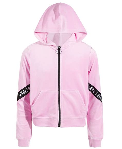 Id Ideology Big Girls Velour Logo Tape Hooded Jacket Created For Macy