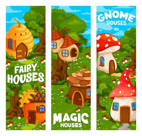 Fadas M Gicas E Gnomos Casas E Banners De Moradias Vetor Premium