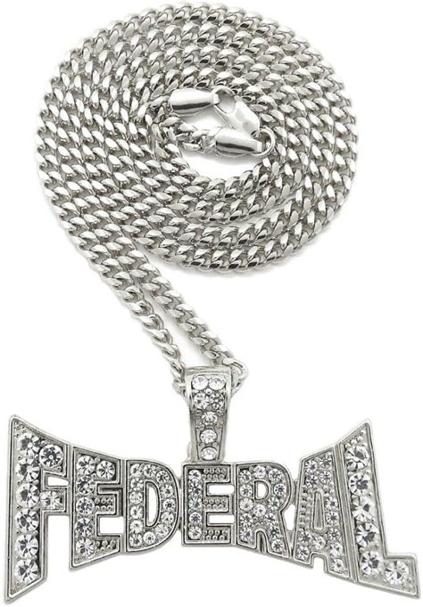 For Ice Bling Moneybagg Yo Federal Pendant 20 Cuban Chain White Gold