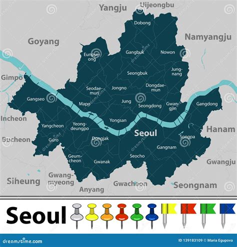 Karte Von Seoul S Dkorea Vektor Abbildung Illustration Von Bezirke