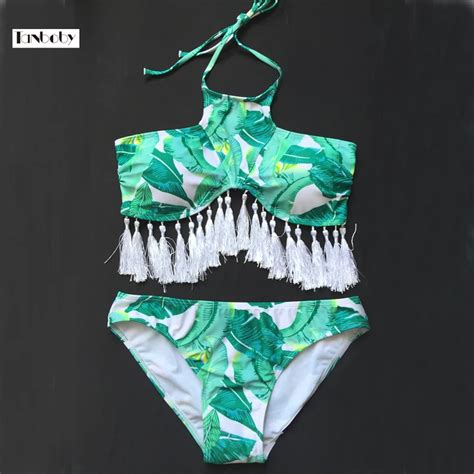 Bikinis Womens Sexy Printing Beach Swim Wear Tassel Style Padded