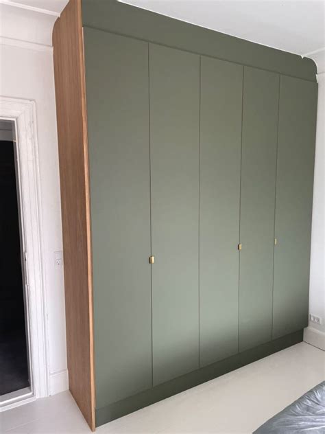 Olive Green Custom Wardrobe With Oak Details