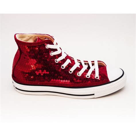 Sequin Hand Sparkled Red Converse Canvas Hi Top Sneakers Shoes 130