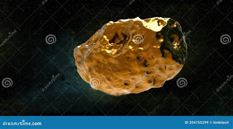 Golden Asteroid 16 Psyche In Space Extremely Detailed High Resolution