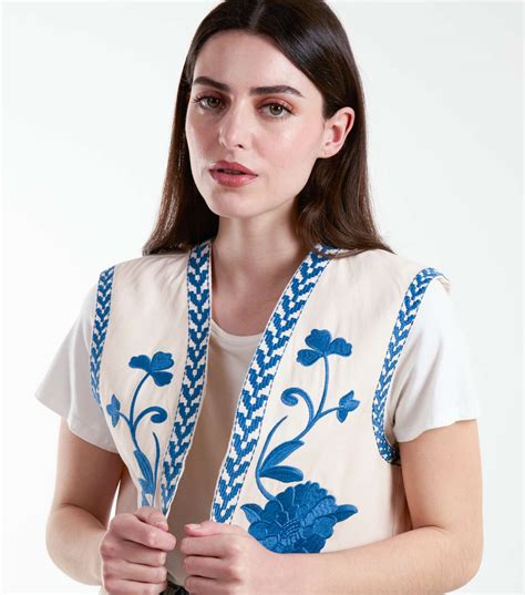 Blue Vanilla Cream Embroidered Waistcoat New Look