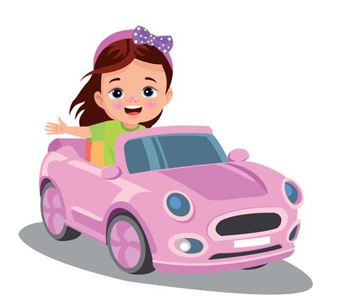 Cute girl driving a toy electric car vector cartoon illustration ...