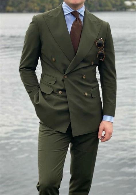 Men Green Suits Double Breasted Wedding Dinner Party Wear Suits