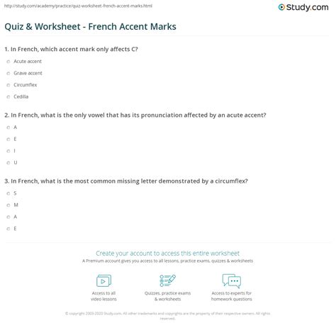 Quiz & Worksheet - French Accent Marks | Study.com