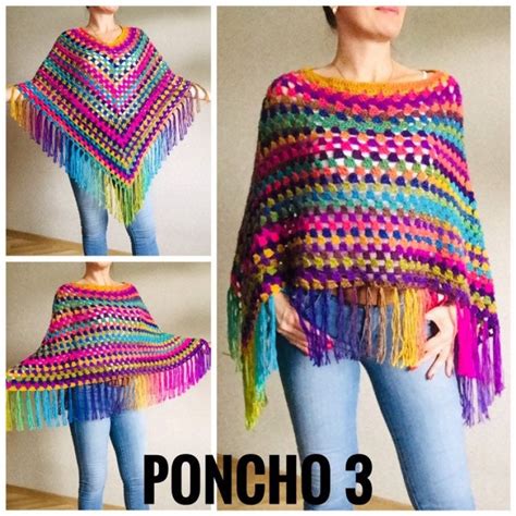 Rainbow Crochet Poncho Fringe Plus Size Festival Poncho Pride Triangle Shawl Wraps Poncho