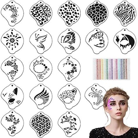 OOTSR 20 Pcs Face Paint Stencils With 900 Pcs Gems Stickers Eye Face