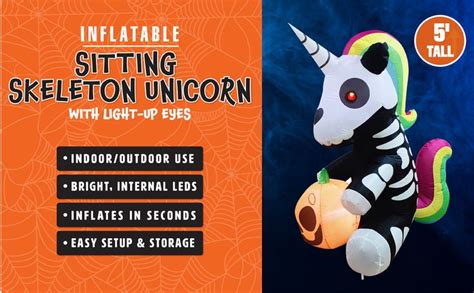 Joiedomi Ft Tall Halloween Inflatable Sitting Skeleton Unicorn