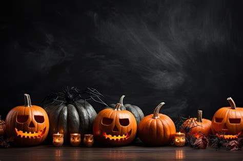 Premium Ai Image Halloween Themed Black Table With Pumpkins