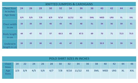 Sizing Guides Top Form Schoolwear