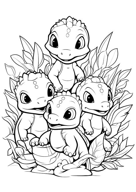 Four baby dinosaurs - Dinosaur Coloring Pages for Kids