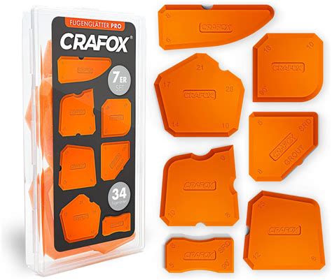 CRAFOX Fugenglätter 7er SET ORANGE Extra große Silikon Abzieher mit