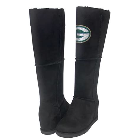 Womens Cuce Black Green Bay Packers Suede Knee High Boots