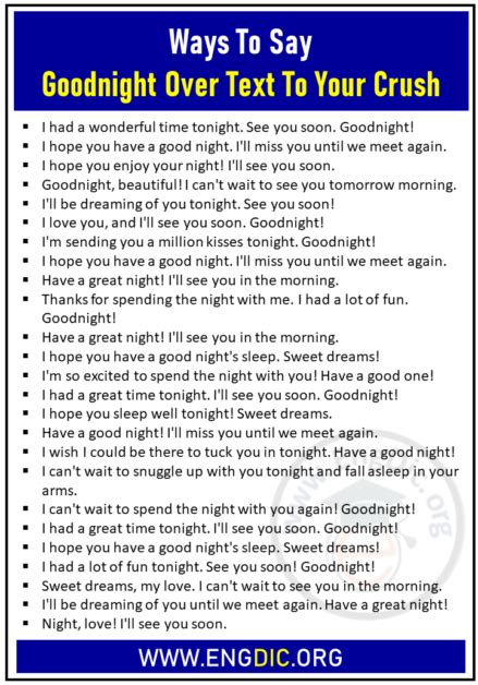 30 Cute Ways To Say Goodnight Over Text To Your Crush EngDic