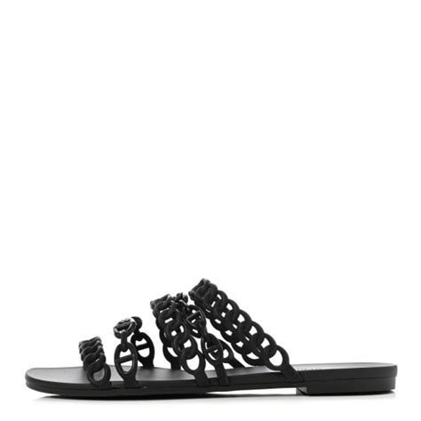 Hermes Rubber Chaine D Ancre Nude Sandals Black Fashionphile