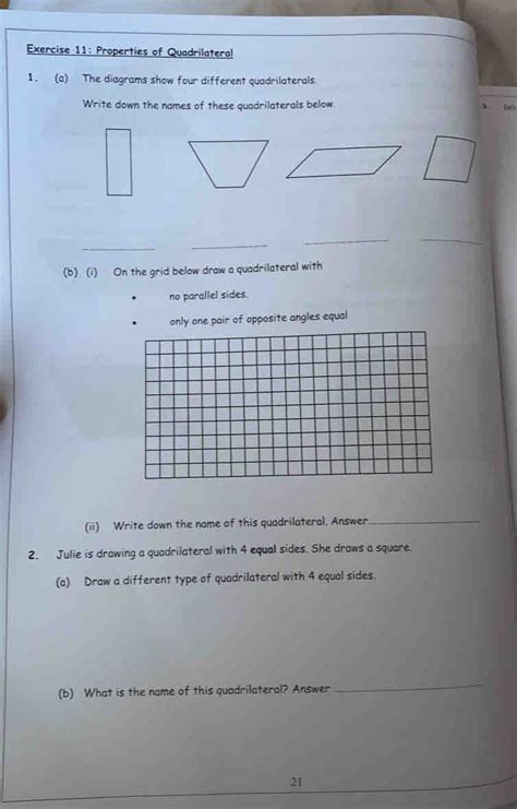 Solved Exercise 11 Properties Of Quadrilateral 1 A The Diagrams