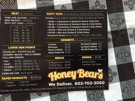 Online Menu Of Honey Bears Bbq Restaurant Phoenix Arizona 85008 Zmenu