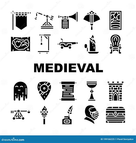 Medieval Middle Age Collection Icons Set Vector Stock Vector