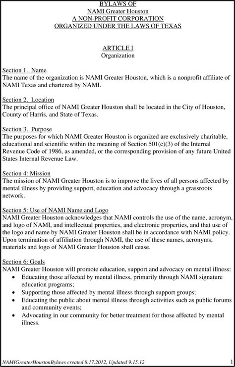 Nonprofit Bylaws Template Texas - Template 2 : Resume Examples #n49mOb6VZz