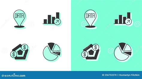 Set Pie Chart Infographic Data Analysis Financial Growth And Icon