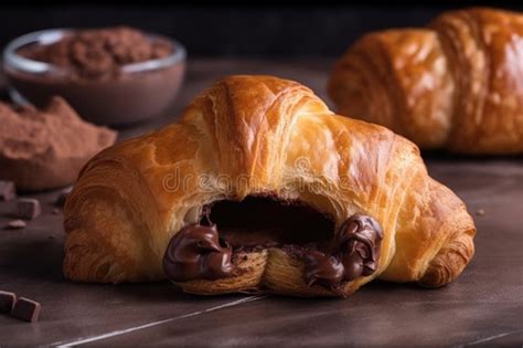 Homemade Croissant Filled With Chocolate And Hazelnut Spread Stock