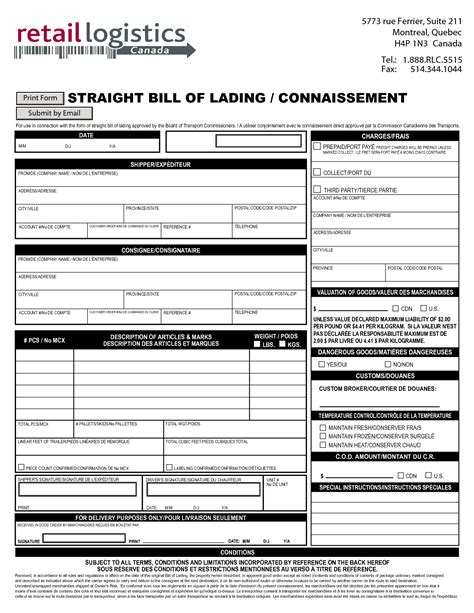 Bill Of Lading Word Template