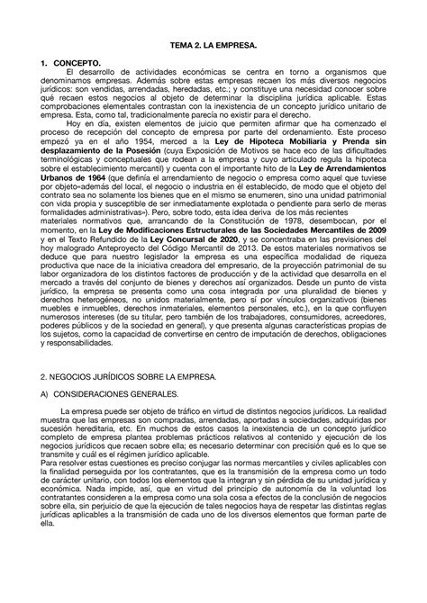 Tema 2 La Empresa Tema 2 Del Libro De Derecho Mercantil Resumen Tema 2 La Empresa 1