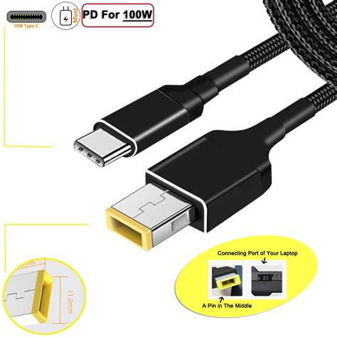 Usb C Type C To Slim Square Tip 100w Pd Charger Power Cable For Lenovo Laptop Au Ebay