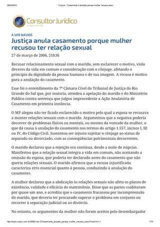 Con jur casamento é anulado porque mulher recusou sexo PDF