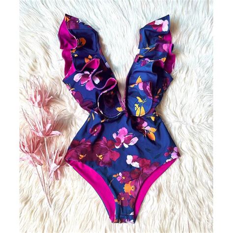 Print Swimwear Deep V Neck Ruffle Swimsuit Push Up One Piece Swimsuit