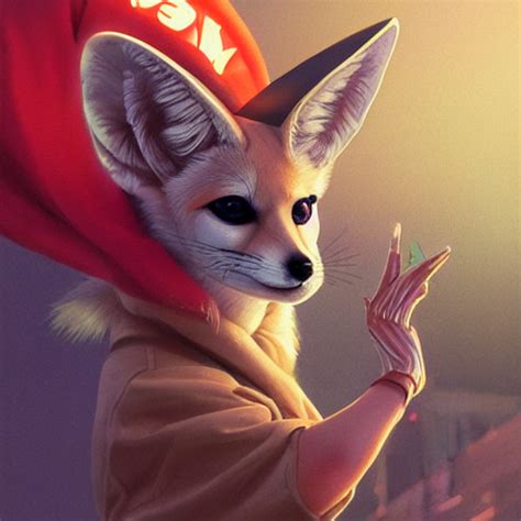 Portrait Futuristic Fennec Fox Animal Wearing A Santa Hat In Future