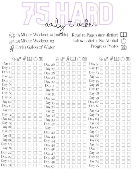 Pin By E On Quick Saves 75 Hard Challenge Tracker Free Printable 75