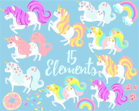 Cute Unicorn Clipart Unicorn Clip Art for Personal and - Etsy