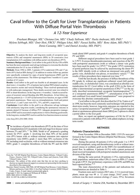 Pdf Caval Inflow To The Graft For Liver Transplantation In Patients