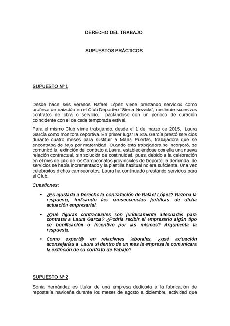 Supuesto Practico Derecho Del Trabajo Apuntes De Derecho Docsity