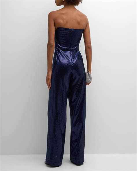 Black Halo Lena Strapless Sequin Straight Leg Jumpsuit Neiman Marcus