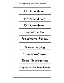 Reconstruction Post Civil War Interactive Vocabulary Sort Tpt