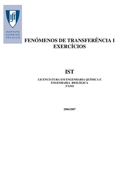 PDF LICENCIATURA EM ENGENHARIA QUÍMICA E exercÍcios de fenÓmenos