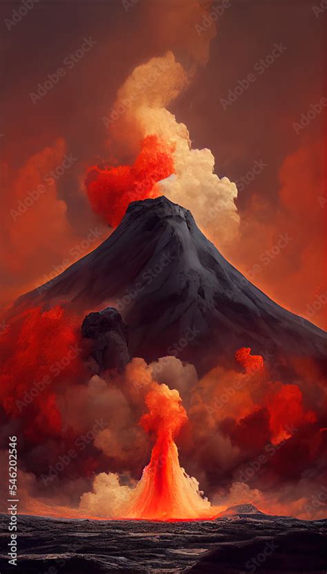 Massive Volcano Eruption A Large Volcano Erupting Hot Lava And Gases