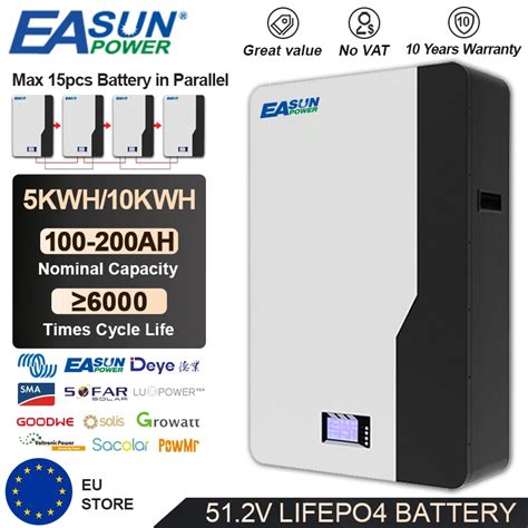 EASUN POWER 48V Powerwall 51 2V 200Ah 100Ah LiFePO4 Battery 6000 Cycle