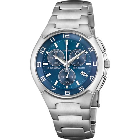 Montre Festina Timeless Chronograph F Bleu Bracelet En Acier Homme