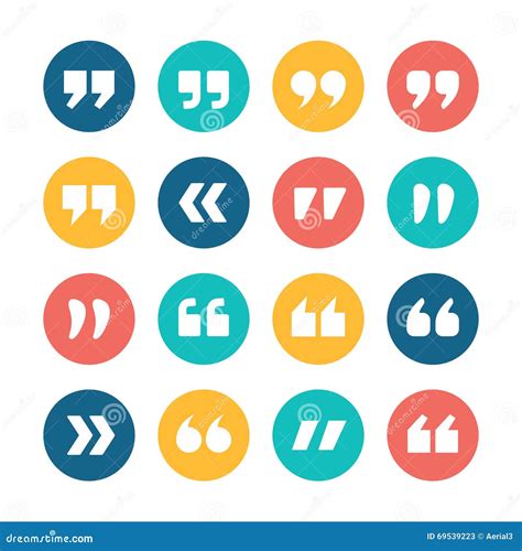 Quote Marks Flat Circle Icons Set Stock Vector Illustration Of