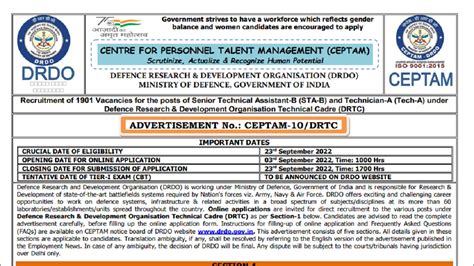 Drdo Ceptam Drtc Recruitment Notification Released Check