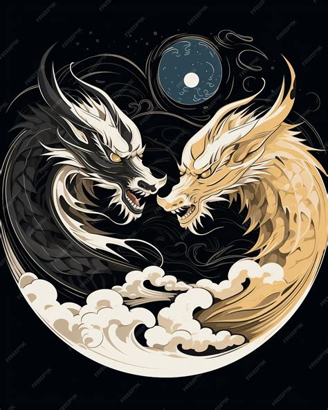 Premium Ai Image Chinese Dragons Yin Yang Silhouette