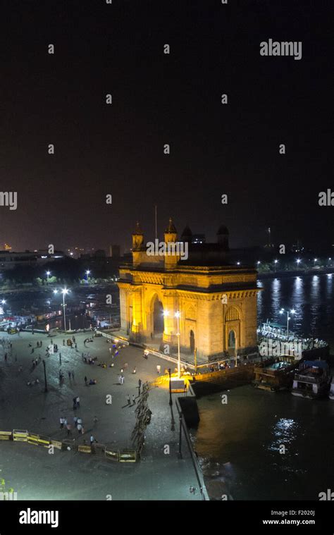 Mumbai, India. The Gateway of India lit up at night from a high ...